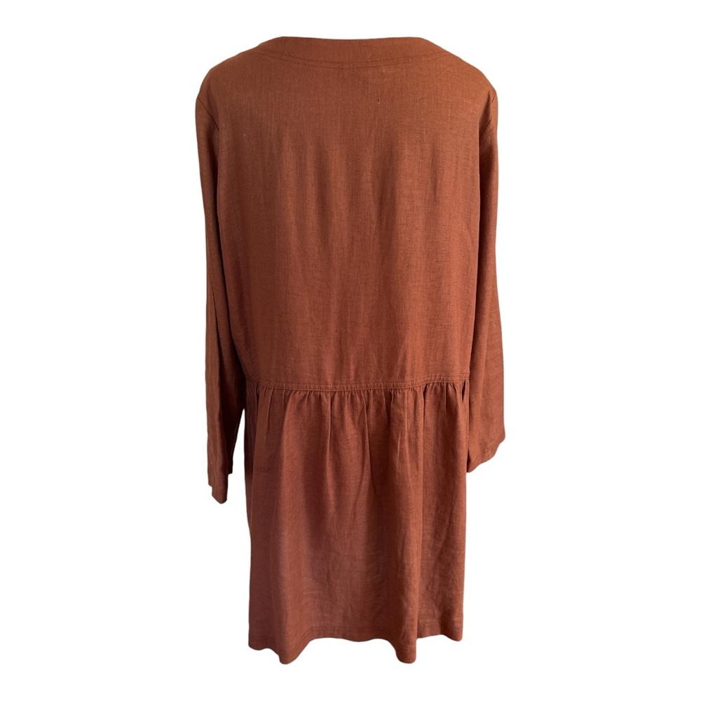 90s DAVID DART LINEN RUSETTE BROWN LONG SLEEVE BUTTON-DOWN OVERSIZED DRESS SZ M - Picture 5 of 6